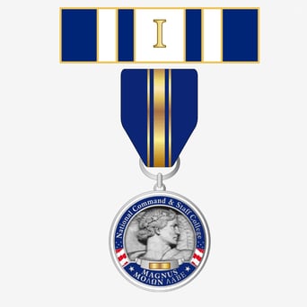 Medal with a blue and gold ribbon