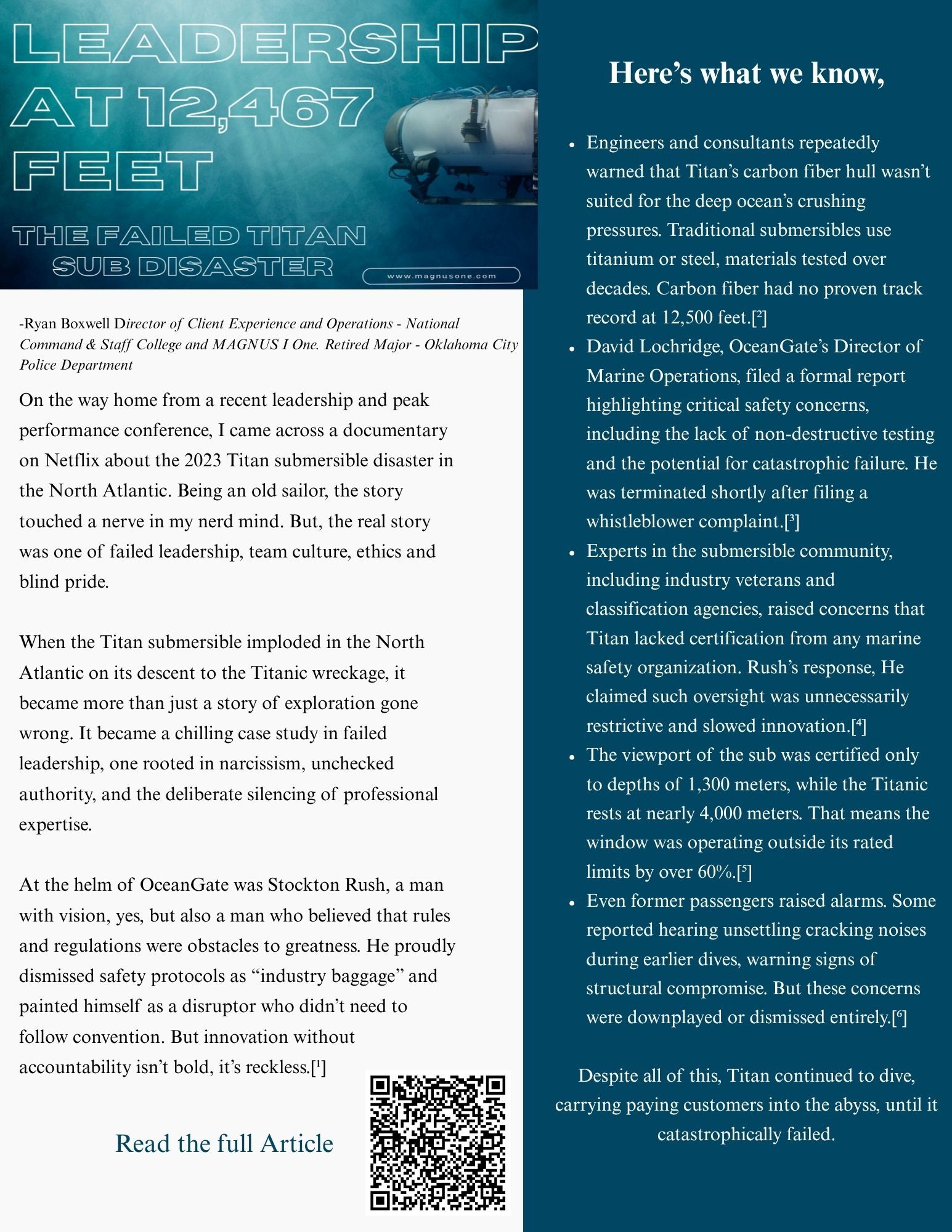 Ryan Boxwell article on Leadership at 12,467 feet